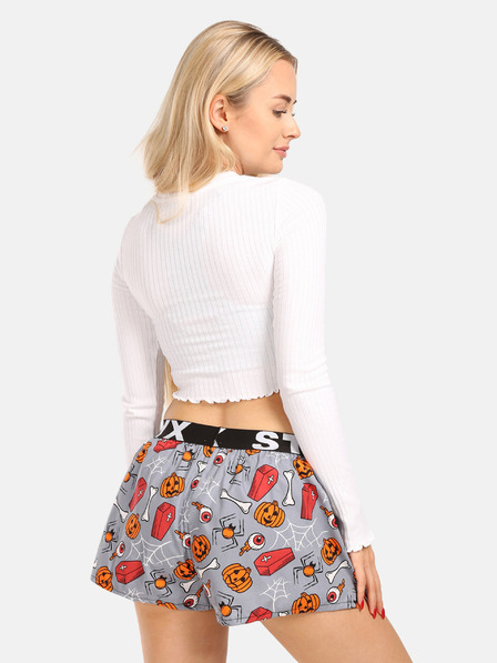 Styx Orange und grau gemusterte Damen-Schlafshorts Styx Halloween-Särge