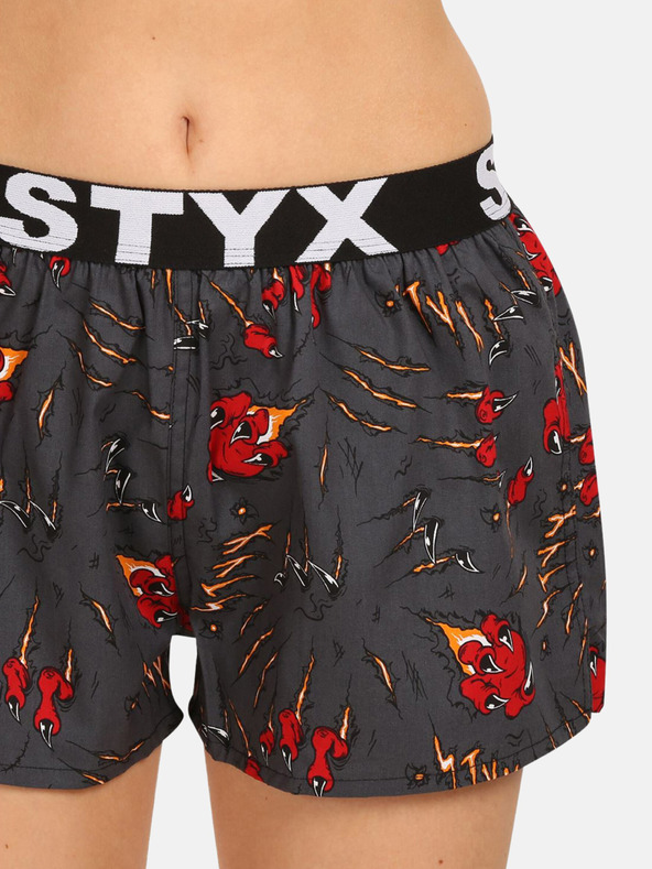 Styx Rot und grau gemusterte Damen-Schlafshorts Styx Krallen