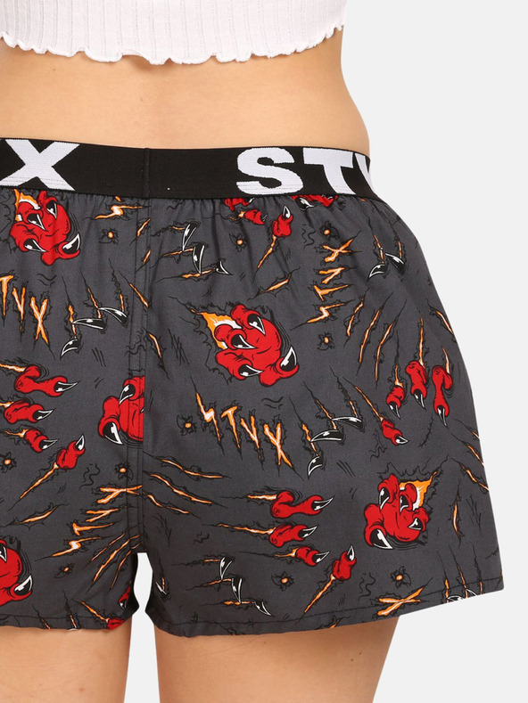 Styx Rot und grau gemusterte Damen-Schlafshorts Styx Krallen