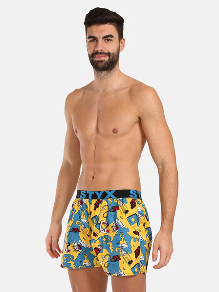 Styx Blau und gelb gemusterte Styx Exploze Shorts für Herren