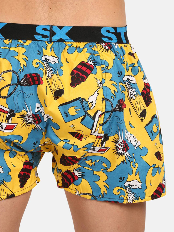 Styx Blau und gelb gemusterte Styx Exploze Shorts für Herren