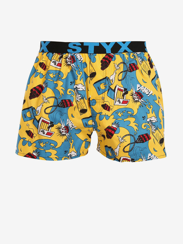Styx Blau und gelb gemusterte Styx Exploze Shorts für Herren