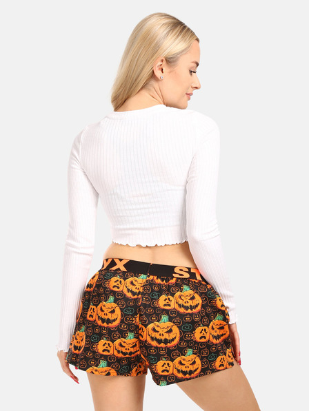 Styx Schwarz-orange gemusterte Styx Halloween-Schlafshorts für Damen mit Kürbismuster