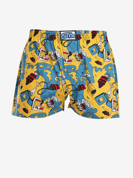 Styx Blaue und gelbe Styx Art Explode Schlafshorts für Herren