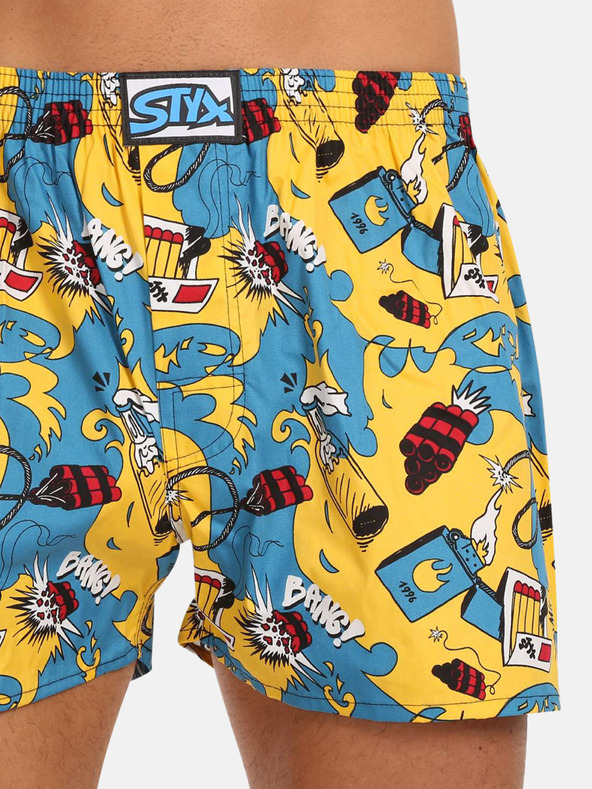 Styx Blaue und gelbe Styx Art Explode Schlafshorts für Herren