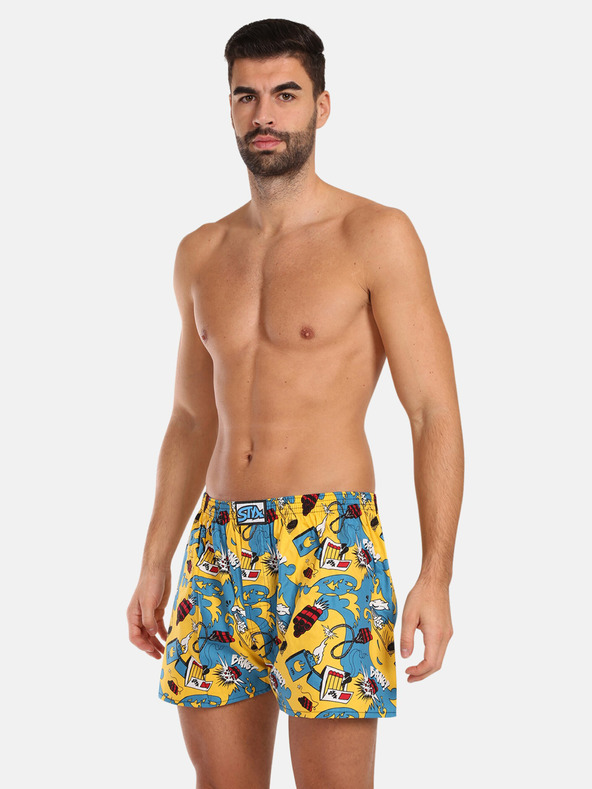 Styx Blaue und gelbe Styx Art Explode Schlafshorts für Herren