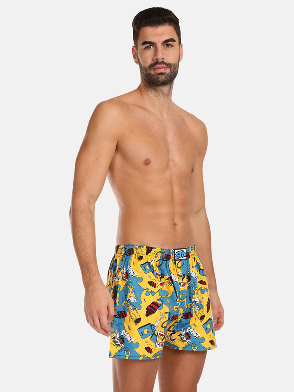 Styx Blaue und gelbe Styx Art Explode Schlafshorts für Herren