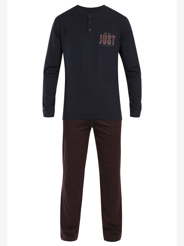 Nedeto Herren-Pyjama in Burgunderrot und Schwarz mit Ballons Nedeto