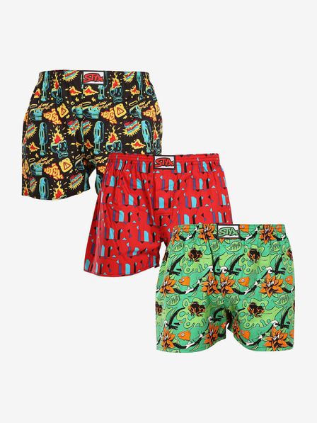 Styx Dreier-Set gemusterte Shorts für Herren in Grün, Rot und Schwarz STYX