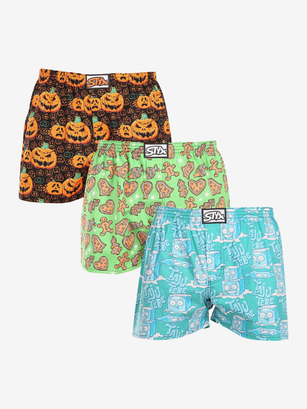 Styx Dreier-Set gemusterte Shorts für Herren in Türkis, Hellgrün und Braun STYX