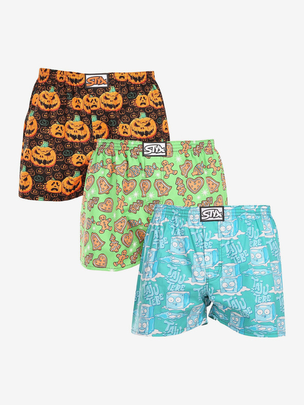 Styx Dreier-Set gemusterte Shorts für Herren in Türkis, Hellgrün und Braun STYX