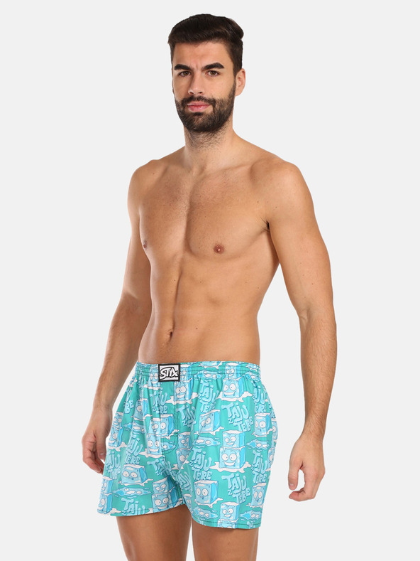 Styx Dreier-Set gemusterte Shorts für Herren in Türkis, Hellgrün und Braun STYX