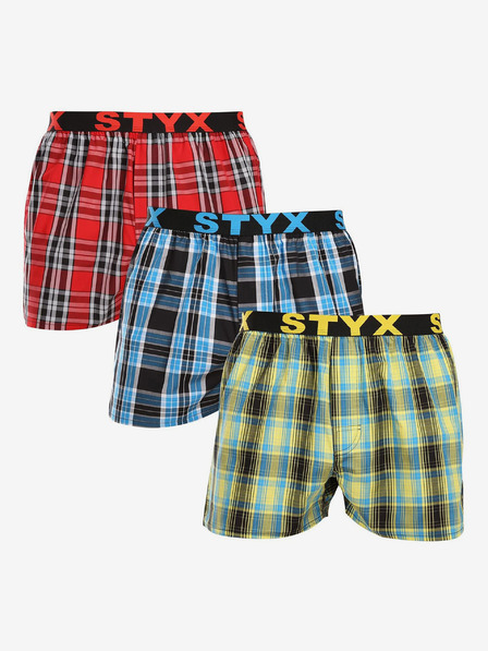 Styx Dreier-Set karierte Shorts für Herren in hellgrün, blau und rot STYX