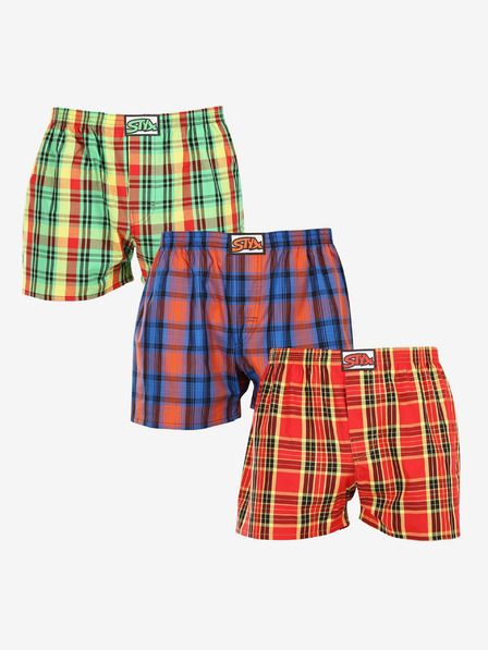 Styx Dreier-Set karierte Shorts für Herren in hellgrün, blau und rot STYX