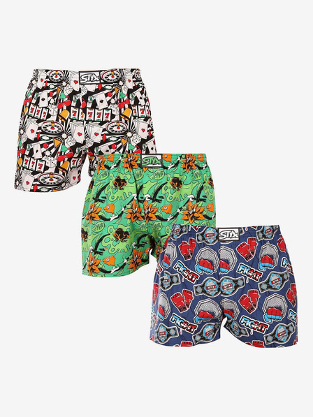 Styx Dreier-Set gemusterte Shorts für Herren in dunkelblau, grün und weiß STYX