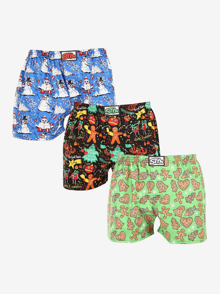 Styx Dreierpack Weihnachtsshorts für Herren in hellblau, schwarz und hellgrün STYX