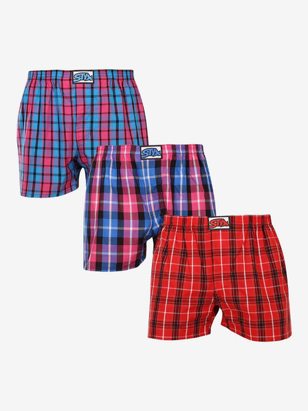 Styx Dreierpack karierte Shorts für Herren in rot, lila und blau STYX