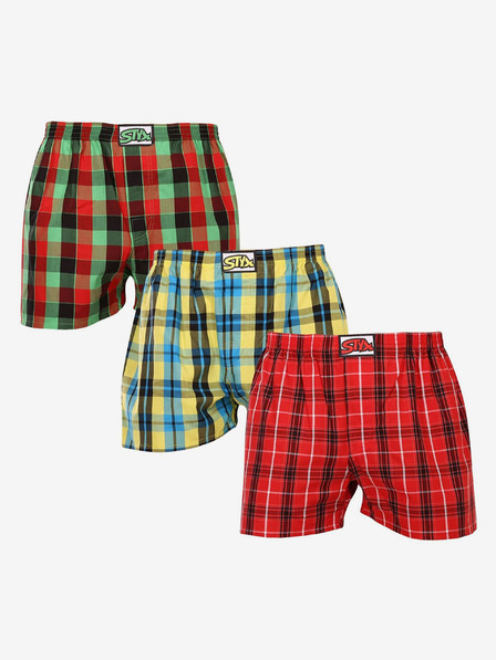 Styx Dreiteiliges Set karierter Shorts für Herren in rot, gelb und grün STYX