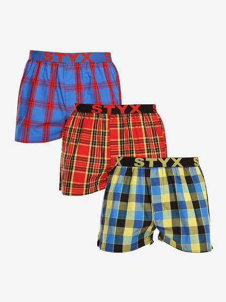 Styx Set aus drei karierten Shorts für Herren in blau, rot und gelb STYX
