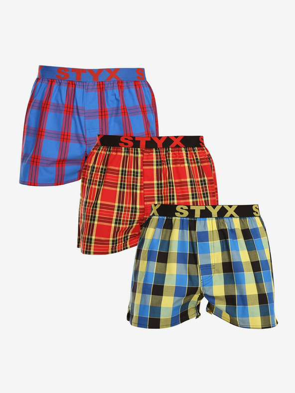 Styx Set aus drei karierten Shorts für Herren in blau, rot und gelb STYX