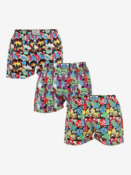 Styx Set mit drei gemusterten Shorts für Herren in schwarz, lila und rot STYX
