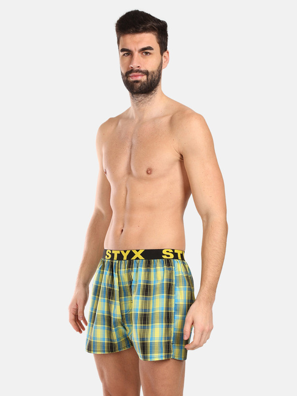 Styx Schwarz-grün karierte Herrenshorts Styx