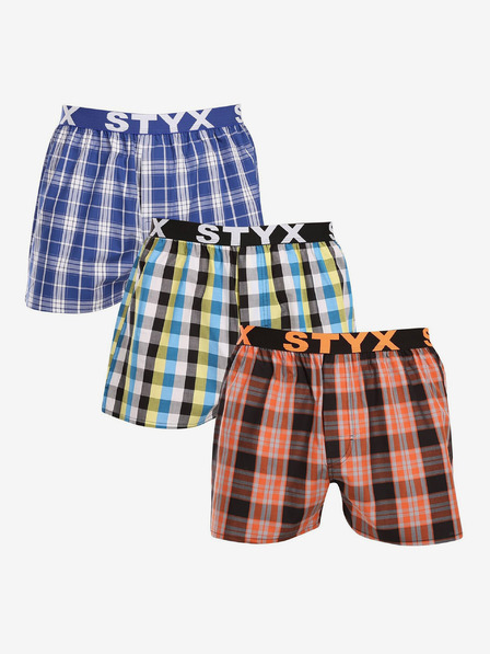 Styx Dreierpack karierte Shorts für Herren in blau, grün und orange STYX