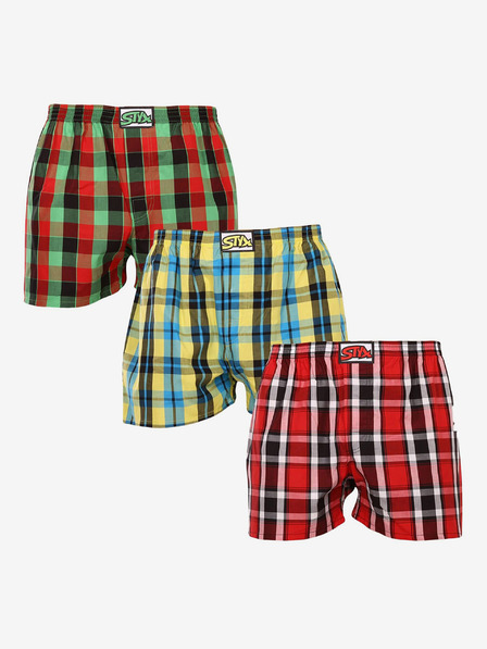 Styx Dreiteiliges Set karierter Shorts für Herren in rot, gelb und grün STYX