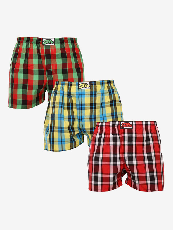 Styx Dreiteiliges Set karierter Shorts für Herren in rot, gelb und grün STYX