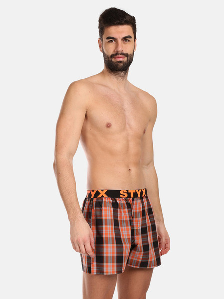 Styx Schwarz-orangefarbene Herren Styx karierte Shorts
