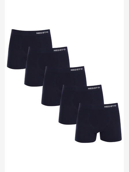 Nedeto Set mit fünf nahtlosen Bambus-Boxershorts für Herren in dunkelblau Nedeto