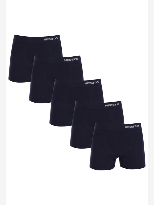Nedeto Set mit fünf nahtlosen Bambus-Boxershorts für Herren in dunkelblau Nedeto