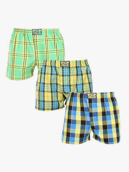 Styx Dreierpack karierte Shorts für Herren in hellgrün, gelb und blau STYX