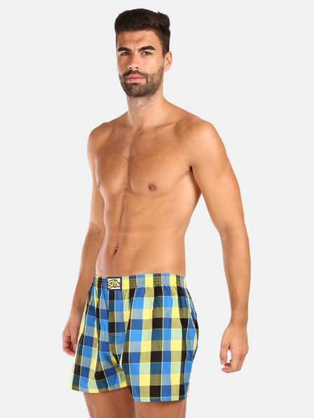 Styx Dreierpack karierte Shorts für Herren in hellgrün, gelb und blau STYX
