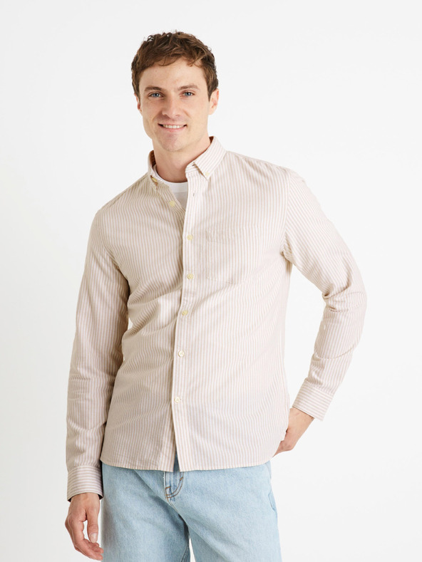 Celio Beigefarbenes normales Oxford-Hemd Celio Caoxfordy