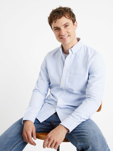 Celio Hellblau gestreiftes Herrenhemd regular fit Celio Caoxfordy