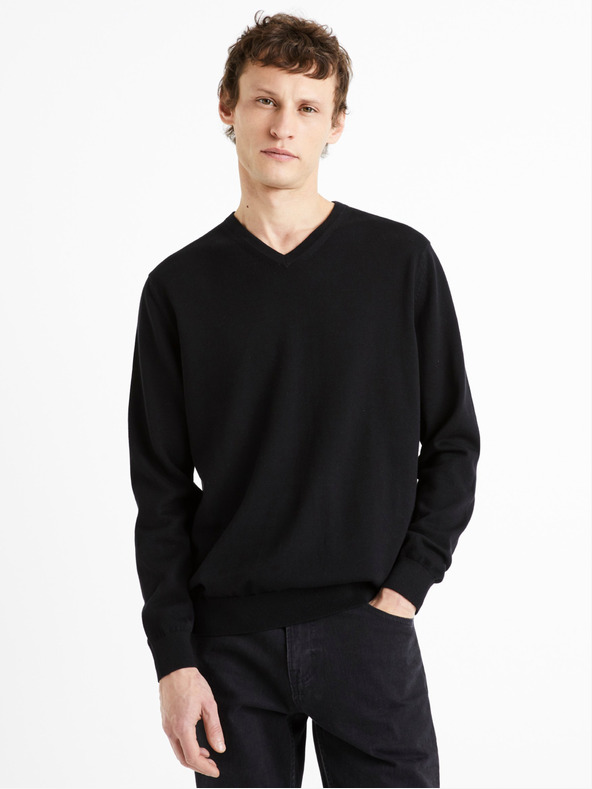 Celio Schwarzer Herrenpullover Celio Decotonv
