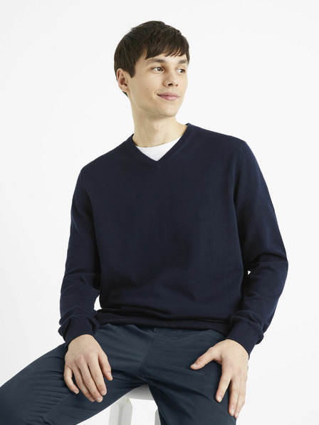 Celio Dunkelblauer Herren-Basic-Pullover Celio Decotonv