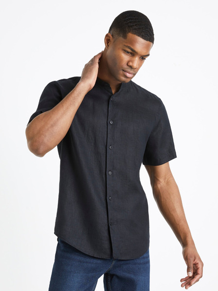 Celio Schwarzes Herren-Leinenhemd Celio Damopoc
