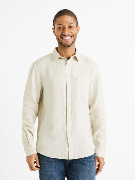 Celio Cremefarbenes Herren-Leinenhemd Celio Daflix