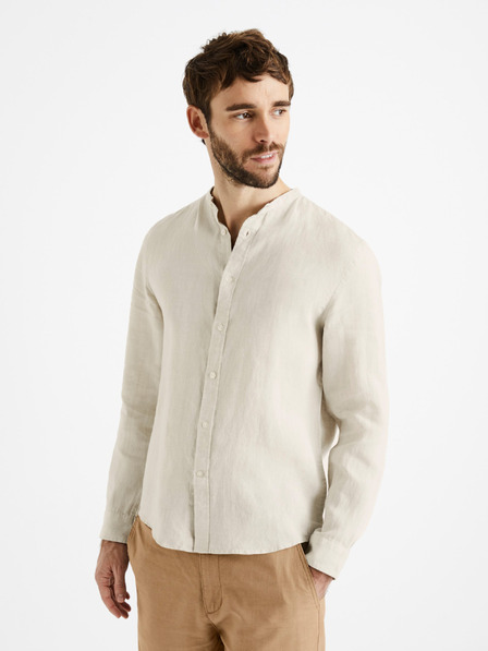 Celio Beigefarbenes Herren-Leinenhemd Celio Damaolin