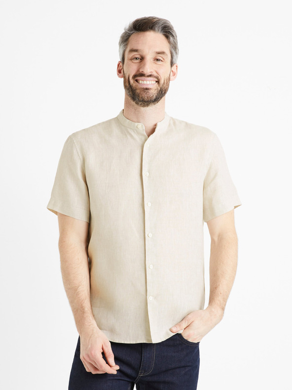 Celio Beigefarbenes Herren-Leinenhemd Celio Damopoc