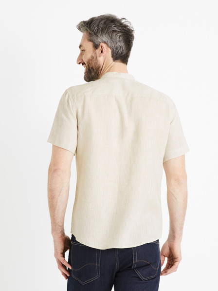 Celio Beigefarbenes Herren-Leinenhemd Celio Damopoc