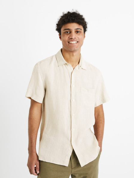 Celio Cremefarbenes Herren-Leinenhemd Celio Damarlin