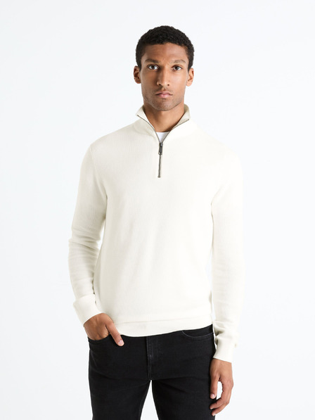 Celio Cremefarbener Herrenpullover mit Stehkragen Celio Celim