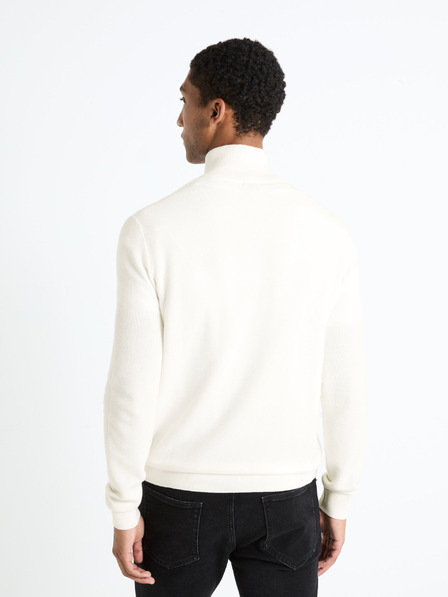 Celio Cremefarbener Herrenpullover mit Stehkragen Celio Celim