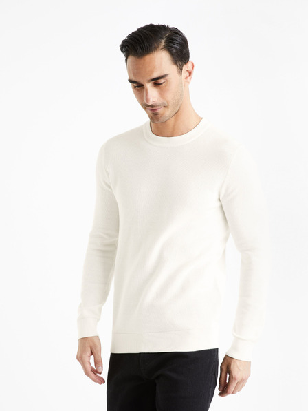Celio Cremefarbener Herren-Basic-Pullover Celio Bepic