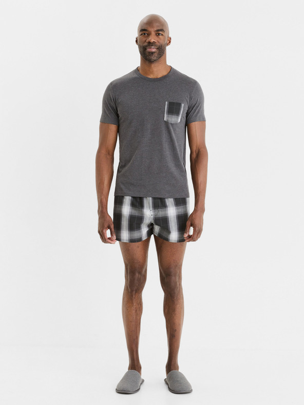 Celio Grauer karierter kurzer Schlafanzug für Herren Celio Gipyshort2