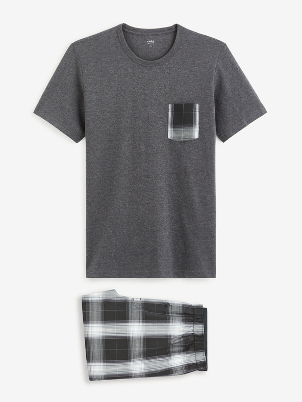 Celio Grauer karierter kurzer Schlafanzug für Herren Celio Gipyshort2