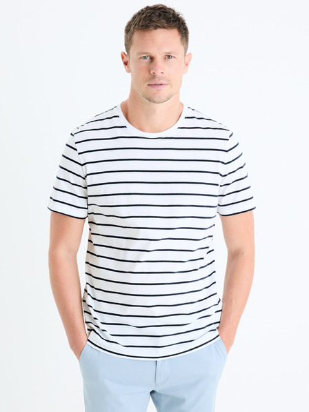 Celio Weißes Herren T-Shirt gestreift Celio Gebaser
